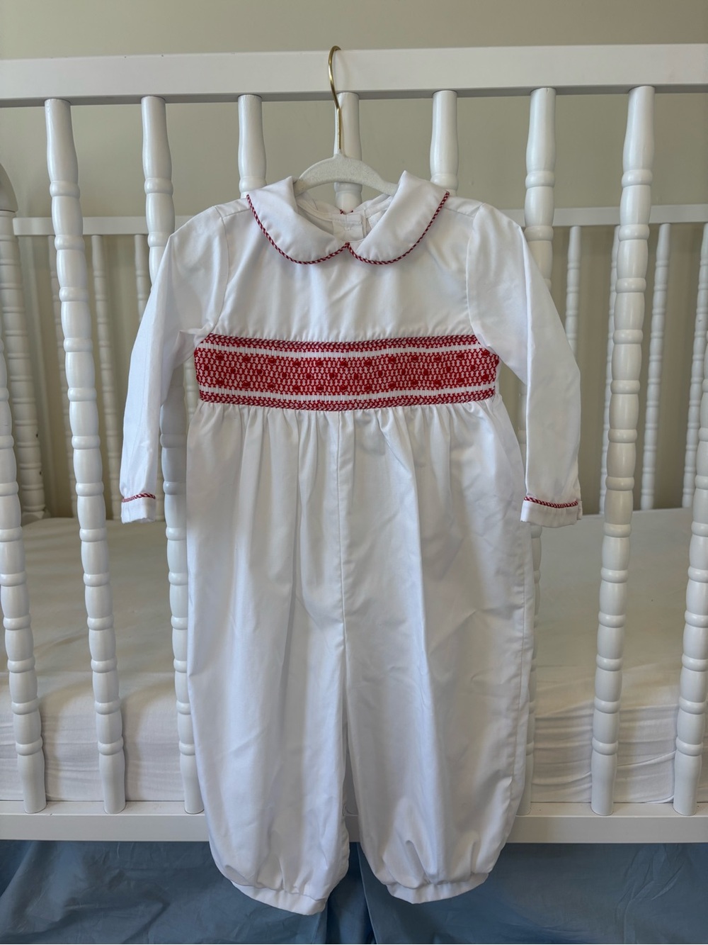 Eliza James Kids Red and White Smocked Long Sleeve Long-all